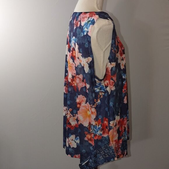 Time And Tru Womens Plus Size Sleeveless Floral Top XXL 20 Blue & Pink Polka Dot - Picture 2 of 4